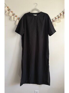 Everlane 100% Organic Cotton Weave Caftan Semi Sheer Midi Dress Coastal Beachy M
